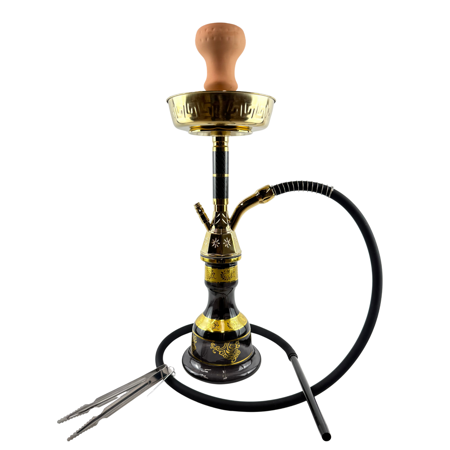 22" Mona Gold Plated Engraved Glass Base Egyptian Style Single Hose Hookah