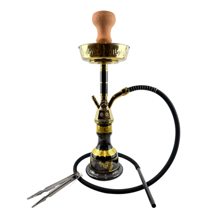 22" Mona Gold Plated Engraved Glass Base Egyptian Style Single Hose Hookah