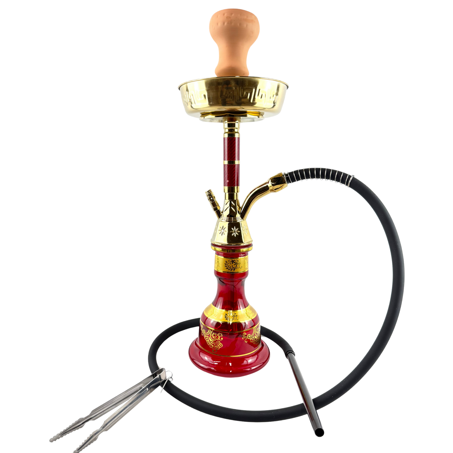 22" Mona Gold Plated Engraved Glass Base Egyptian Style Single Hose Hookah