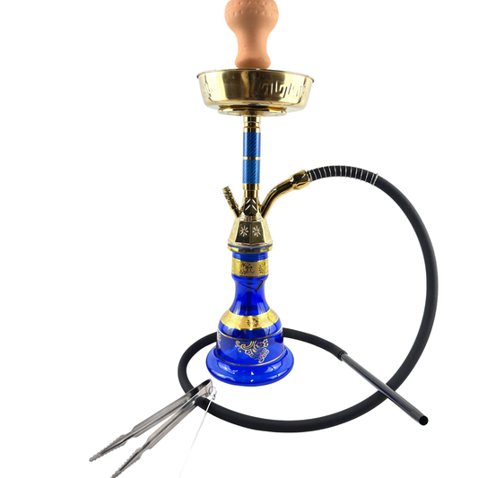 22" Mona Gold Plated Engraved Glass Base Egyptian Style Single Hose Hookah