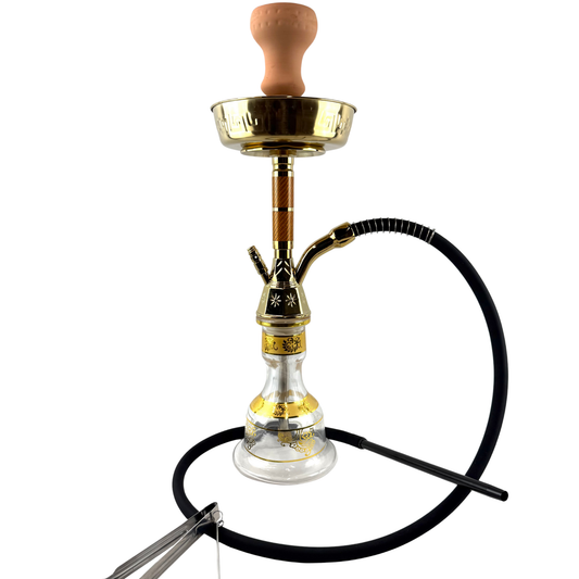 22" Mona Gold Plated Engraved Glass Base Egyptian Style Single Hose Hookah
