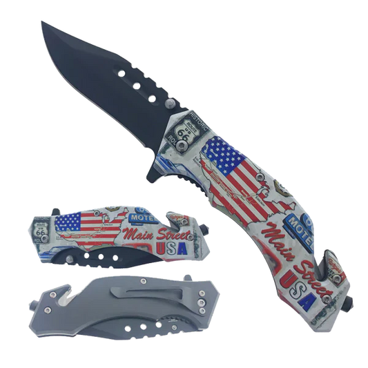 3" Black Blade/ United Flag Handle